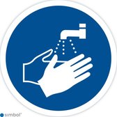 Simbol - Stickers Handen Wassen Verplicht (M011) - Duurzame Kwaliteit - Formaat ø 15 cm.