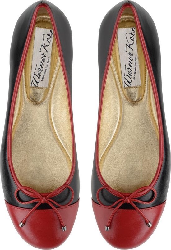 Ballerines pour femmes - Zwart et rouge - Cuir Nappa - Chaussures à enfiler - Semelle en cuir - Werner Kern Ada - taille 39