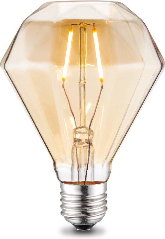 Home Sweet Home - Edison Vintage E27 LED filament lichtbron Diamond - Amber - 9.5/9.5/13.5cm - D95 2W 160lm 2700K - warm wit licht - geschikt voor E27 fitting