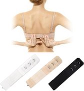 Trendfield Bh Verlengstuk 1 Haaks Elastisch - 3Pack - Zwart, Wit en Beige