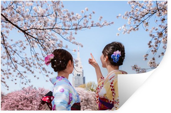 Muurstickers - Japanse vrouwen tijdens het kersenbloemenseizoen - 120x80 cm  - Plakfolie | bol.com