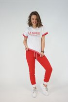 La Pèra Rood/wit Huispak Dames casual pak met rode broek - Maat L