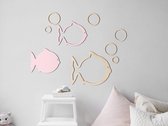 HOUTEN WANDDECORATIE / WOODEN WALL DECORATION - MUURDECORATIE VOOR KINDERKAMER / WALL ART FOR KIDS ROOM - VISSEN / FISH - 61 x 47cm - LICHT HOUT / NATURAL WOOD - WANDFIGUUR - DIERE