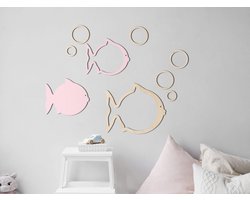 HOUTEN WANDDECORATIE / WOODEN WALL DECORATION - MUURDECORATIE VOOR KINDERKAMER / WALL ART FOR KIDS ROOM - VISSEN / FISH - 61 x 47cm - LICHT HOUT / NATURAL WOOD - WANDFIGUUR - DIEREN - BABYKAMER - ZEE - OCEAAN