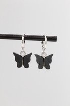 Oorhanger oorbellen vlinder antraciet zilverkleurig - Sieraden sjoppie
