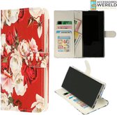 Bookcase Bloemen Rood - Samsung Galaxy S21 Ultra - Portemonnee hoesje