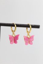 Bubbels Sieraden Oorhanger oorbellen vlinder roze goudkleurig