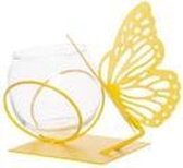 Theelichthouder Butterfly 1x Glass Cup D8-h7cm Geel 13x13xh12cm Rond Metaal