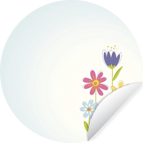 Illustration de fleurs et d'une tulp bleue Sticker mural cercle papier