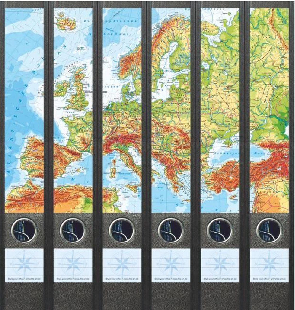 Ordneretiketten Europa Kaart – Zelfklevend – 6 Stuks – Voor Smalle Ordners