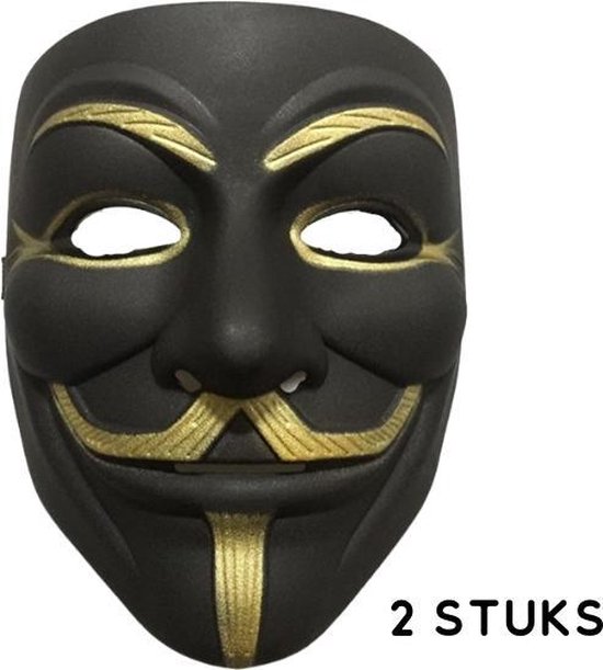 2 x Black V for Vendetta Guy Fawkes Anonymous Anon Mask Maskers Zwart (2  stuks)... | bol.com