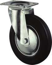 Kelfort Zwenkwiel, zwart rubber wiel met stalen velg en rollager, 205kg 200mm