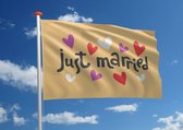 Huwelijksvlag: 'Just married' - 150x225 cm