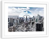 Foto in frame , Wolkenkrabbers door een lens ,120x80cm , Multikleur , wanddecoratie
