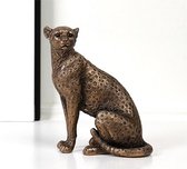 BaykaDecor Zittende Jaguar Beeld - Antieke Uitstraling - Bronskleurig - Dierenfiguur - Woondecoratie - Luipaard Sculptuur - 16 cm