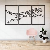 Geometrische Wanddecoratie - Luipaard Uit 3 Delen - Hout - Wall Art - Muurdecoratie - Woonkamer - Zwart - 115 x 59 cm