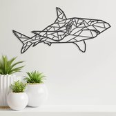 Geometrische Wanddecoratie - Haai - Dieren - Hout - Wall Art - Muurdecoratie - Woonkamer - Zwart - 49 x 23 cm