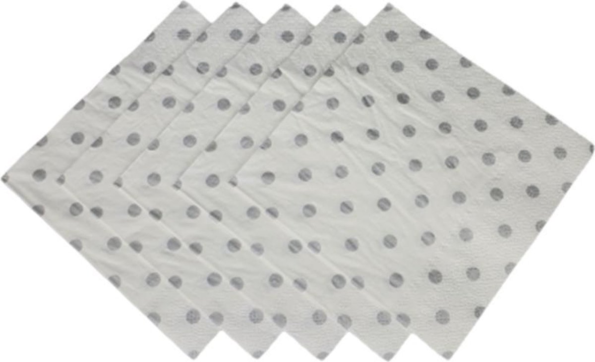Servetten Stippen - Wit / Grijs - Papier - 33 x 33 cm - 3 laags - 20 stuks