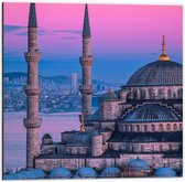 Dibond - Moskee in Istanbul met een Mooie Zonsondergang - 50x50cm Foto op Aluminium (Met Ophangsysteem)
