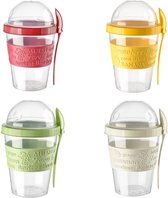 Yoghurtbeker to go - set van vier - rood - groen - geel - wit - kunststof