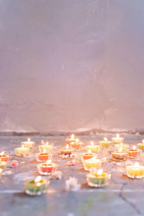 Home Society - Flower votive candles - Bloemen waxinelichtjes - Geel - set 7 stuks
