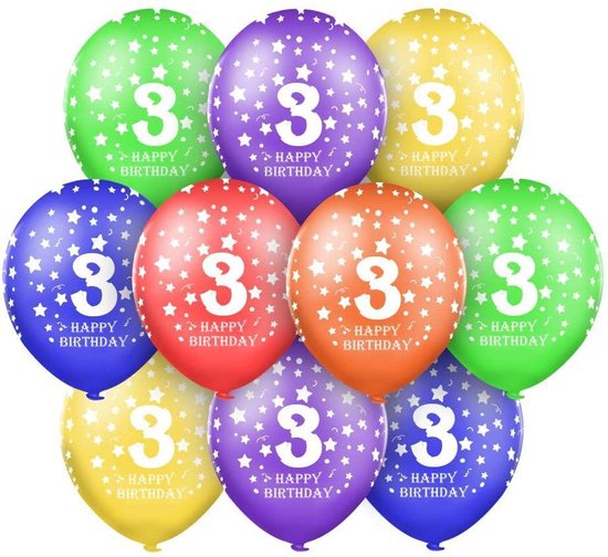 Ballonnen 3 jaar - Verjaardag - Happy Birthday - 30 stuks in 6 kleuren - Leeftijd 3 jaar