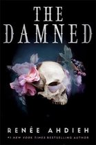 Boekomslag met de titel 'The Damned', een schedel, roze bloemen en donkere, pluizige druiven.