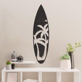 Wanddecoratie - Surfbord Palmbomen - Hout - Wall Art - Muurdecoratie - Woonkamer - Zwart - 89 x 24 cm