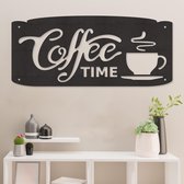 Wanddecoratie - Coffee Time - Hout - Wall Art - Muurdecoratie - Woonkamer - Zwart - 89 x 39 cm