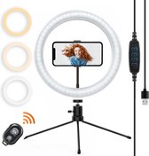 Rostem® LED Ringlamp met Statief en Bluetooth Afstandsbediening - Selfie Lamp - 10 Inch - 3 Lichtkleuren - Voor Tiktok & Vloggers