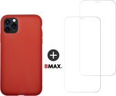 BMAX Telefoonhoesje voor iPhone 11 Pro Max - Latex softcase hoesje rood - Met 2 screenprotectors