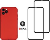 BMAX Telefoonhoesje voor iPhone 11 Pro Max - Siliconen hardcase hoesje rood - Met 2 screenprotectors full cover