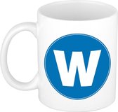 Mok / beker met de letter W blauwe bedrukking voor het maken van een naam / woord - koffiebeker / koffiemok - namen beker