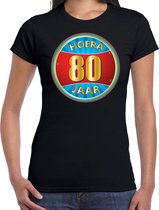 80e verjaardag cadeau t-shirt hoera 80 jaar zwart voor dames - verjaardagscadeau shirt L