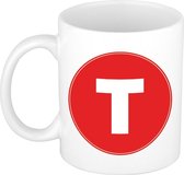 Mok / beker met de letter T rode bedrukking voor het maken van een naam / woord - koffiebeker / koffiemok - namen beker