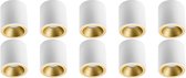 Opbouwspot 10 Pack - Primux Cliron Pro - GU10 Fitting - Opbouw Rond - Mat Wit/Goud - Aluminium - Verdiept - Ø90mm