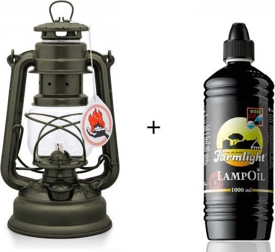 Feuerhand 276 Olielamp / Stormlamp / Stormlantaarn Olijf groen + 1 liter lampolie