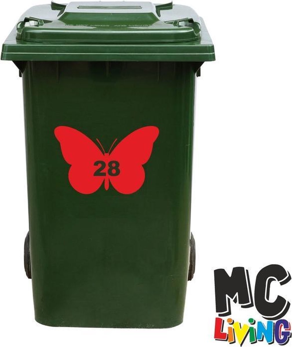 Afbeelding van product MC Living  Kliko Sticker / Vuilnisbak Sticker - Vlinder - Nummer 28 - 14x21 - Rood