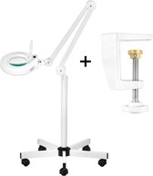 Loeplamp incl. rolstatief en tafelklem/ Loeplamp 2in1/Vergrootglas/Werklamp/Cosmetische lamp/Wit