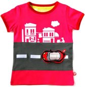 T-shirt voor kinderen met plakfiguur - Stadzicht met bus - Fuchsia - Katoen - Pak van 1 st - Stimuleert fantasie en creativiteit - Maat 3-4 of 5-6