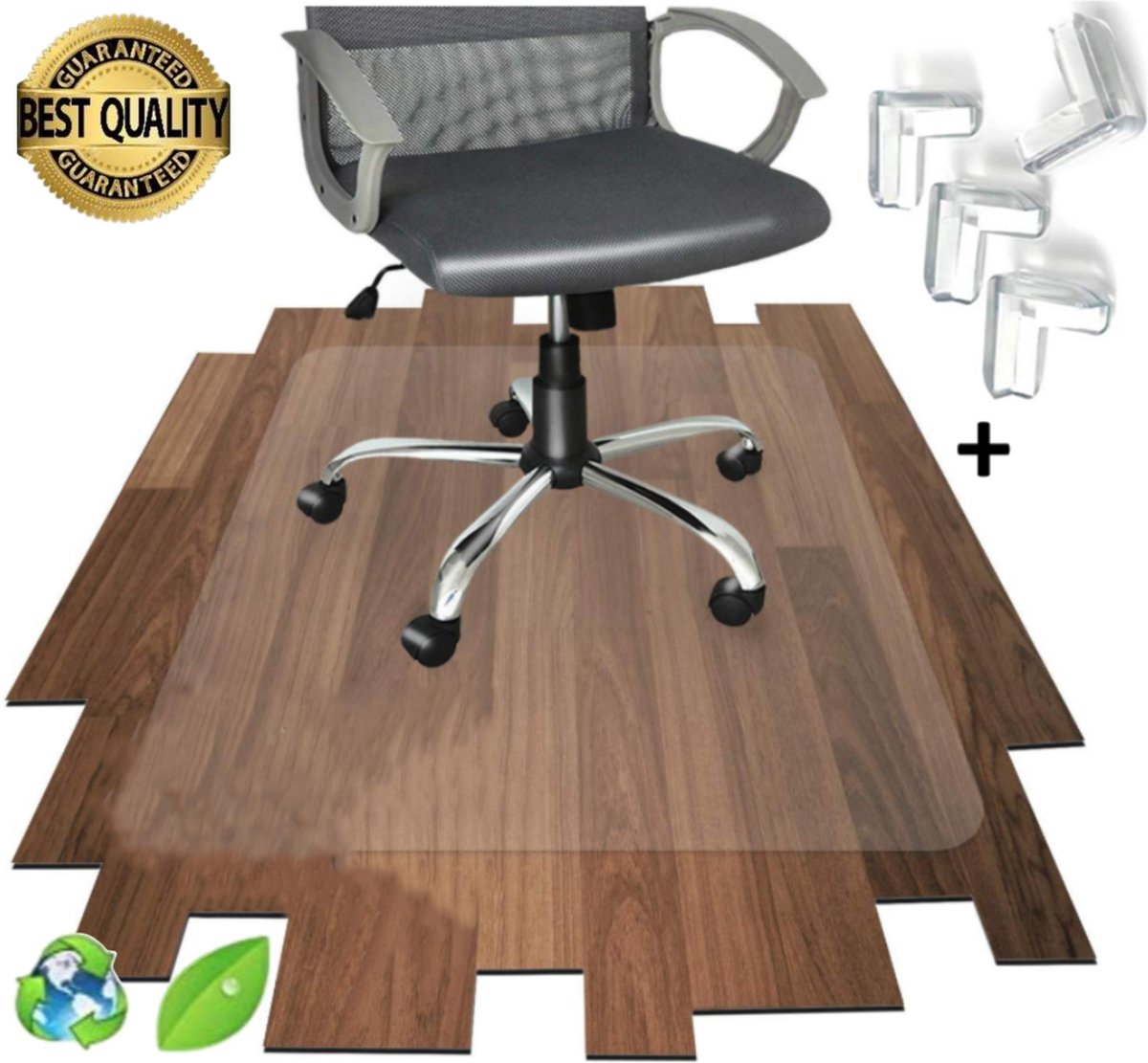 Luxergoods bureaustoelmat PVC - 90x120 cm- Met Hoekbesschermers - Vloermat bureaustoel - Vloerbesche