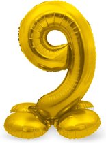 Folie Ballon Cijfer 9 Goud met standaard 72cm