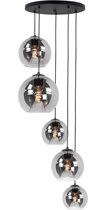 Lampe à suspension Smoking Glass - 5 lumières - Verre fumé - 5 sphères (2 x 15,2 x 20, 1 x 25 cm) - Verre fumé - LY8516-5D