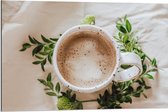 Dibond - Kopje Koffie met Plantjes - 90x60cm Foto op Aluminium (Met Ophangsysteem)