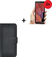 Samsung Galaxy Xcover 5 hoesje - Samsung Galaxy Xcover 5 Screenprotector - Samsung Xcover 5 Wallet Book Case Echt Leer Zwart + 2x Screenprotector