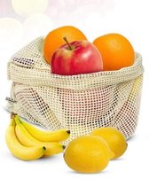 Herbruikbare Groente en Fruit zak - Groente en fruit net - 100% Biologisch Katoen - Duurzaam - 3 Stuks - S/M/L