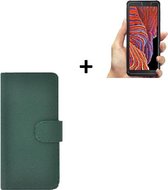 Samsung Galaxy Xcover 5 hoesje - Samsung Galaxy Xcover 5 Screenprotector - Samsung Xcover 5 Wallet Book Case Echt Leer Dennengroen + Screenprotector