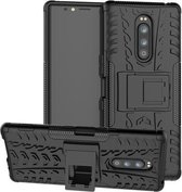 Tyre Texture TPU + PC schokbestendig hoesje voor Sony Xperia 1 / Xperia XZ4, met houder (zwart)