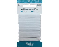 Habby elastiek 10mm | Plat gebreid standaard elastiek | Wit | 5 meter | Kleding - Hobby - Knutselen - Naaien