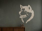 HOUTEN WANDDECORATIE / WOODEN WALL DECORATION - MUURDECORATIE / WALL ART - AKITA INU / SHIBA - 70 x 89cm - DONKER HOUT / DARK WOOD - DESIGN WANDFIGUUR - TRENDY & HIP WOONKAMER - HO